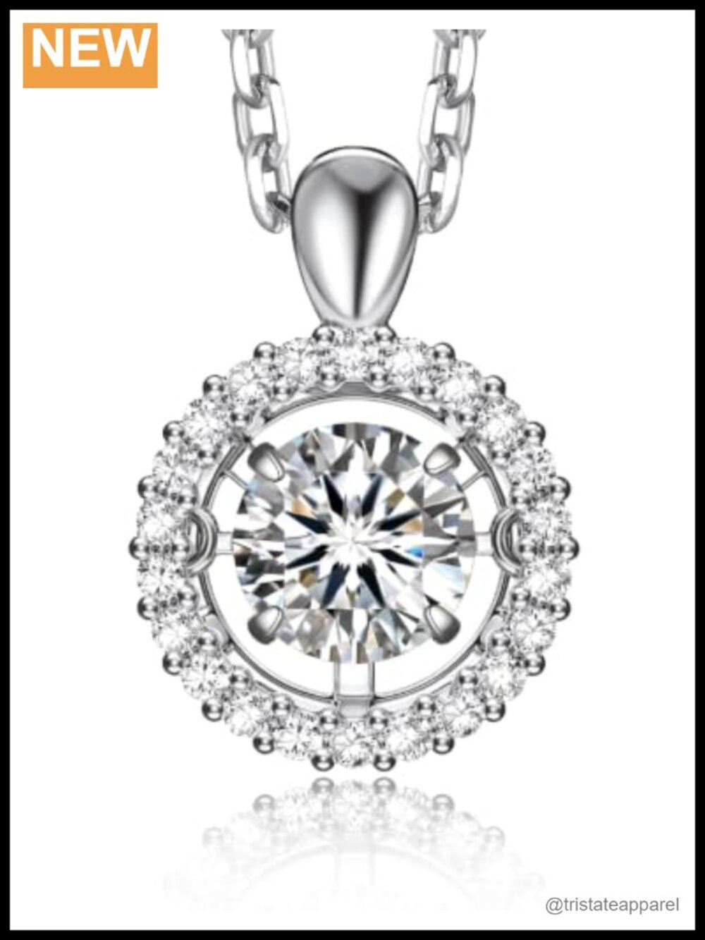 Moissanite Necklace Sterling Silver Halo Pendant 0.5 Carat 18" Chain